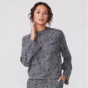 Monrow Leopard Mock Neck Cashmere Blend Sweater